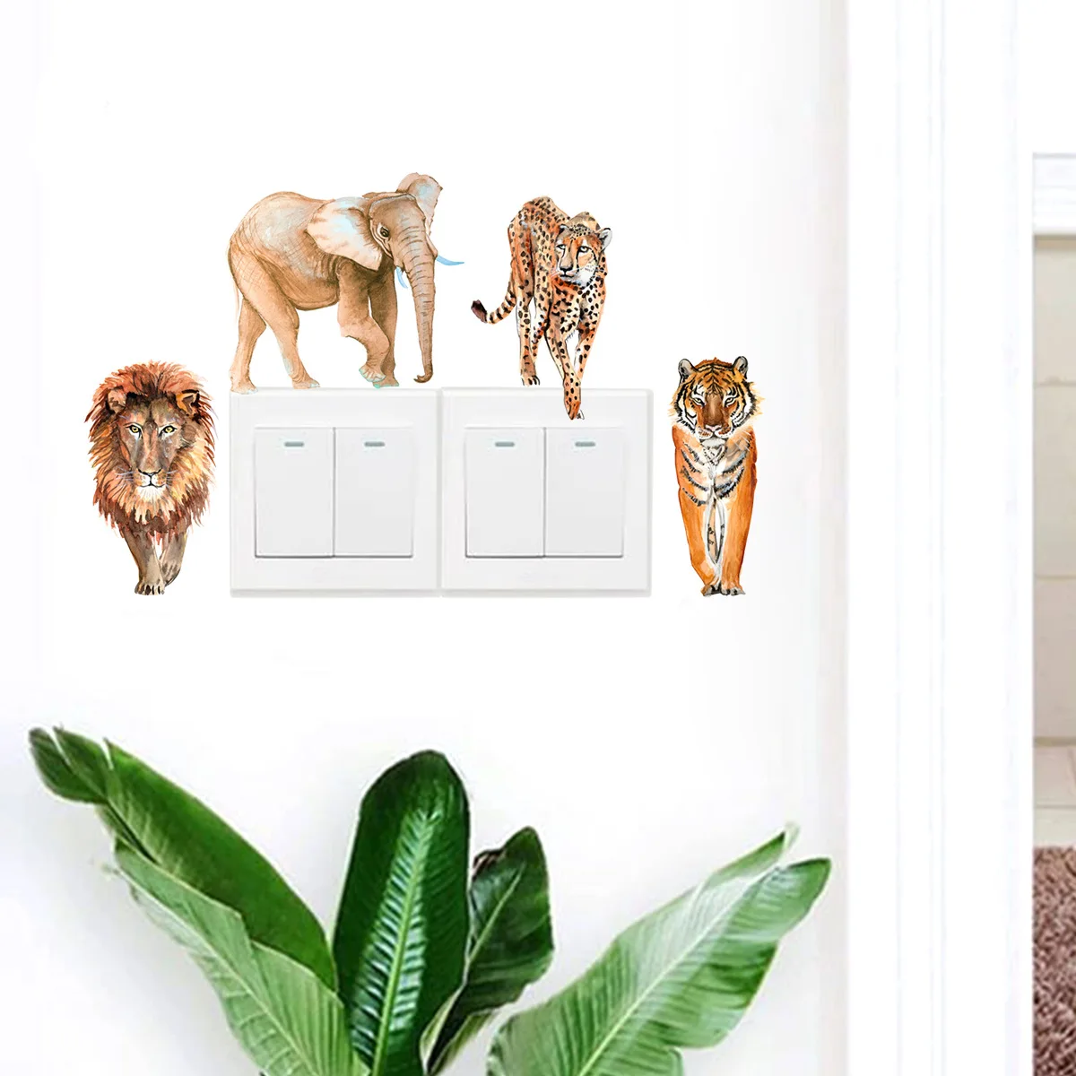 20*40cm Tiger Elephant Wall Sticker Switch Sticker Backwall Children's Room Living Room Bedroom  Decorative Mural Wall Sticker