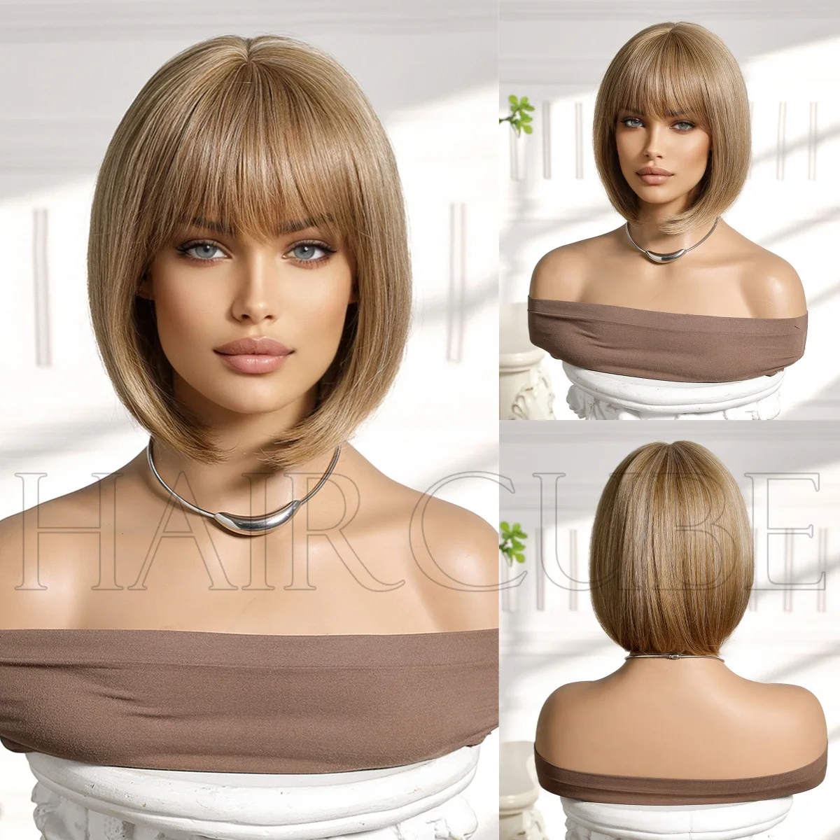 

Wig short straight hair new European and American BoBo head inner buckle short hair Qi bangs chemical fiber hair headgear