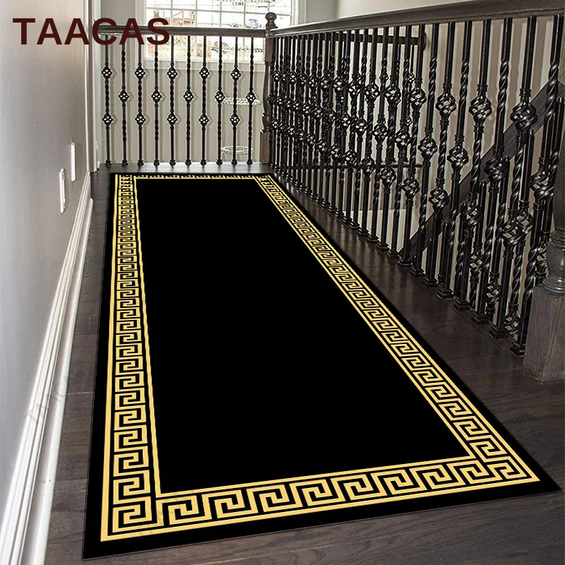 Long Corridor Carpet Black Luxury Hallway Floor Track Carpet Hall Home Decoration Runner Rug Doorway Kitchen Mat Size Customized