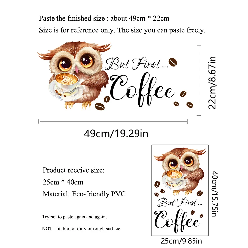 Cartoon Owl Coffee Cup Wall Sticker For Kitchen Restaurant Decoration Mural Cafe Pattern Room Home Decor Self-adhesive Wallpaper