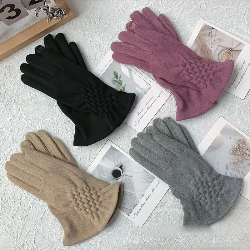 1 Pair Winter Student Anti Cold Velvet Gloves Anti Wear Solid Color Creative Outdoor Warm Riding Gloves