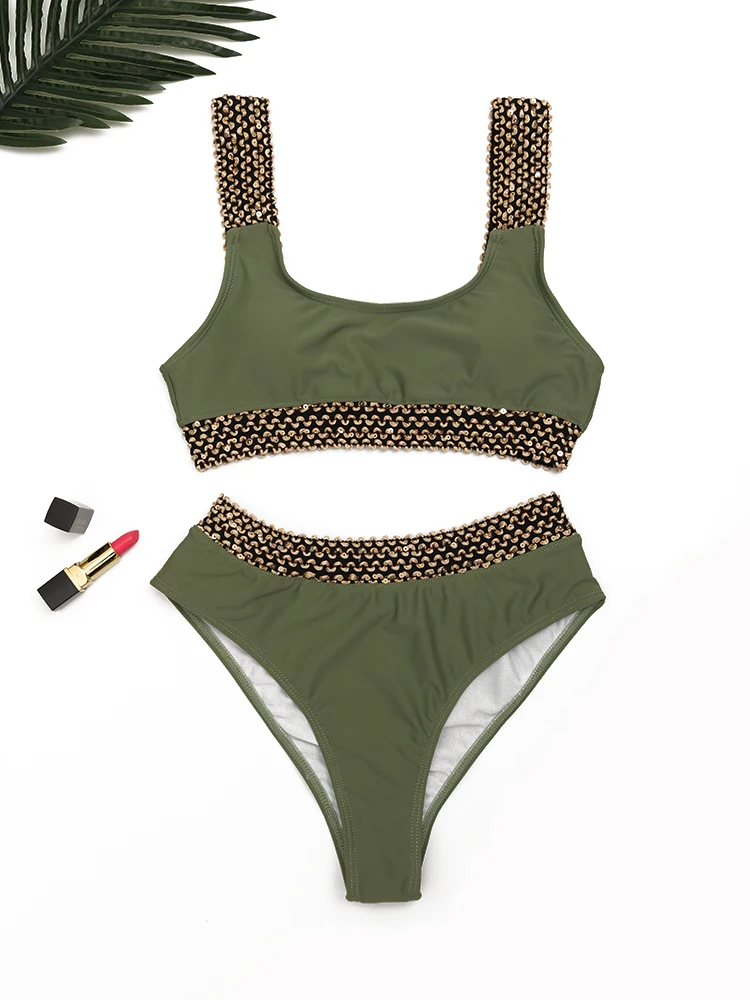 2024 New Sexy Patchwork Bikini High Waist Swimsuit Female Swimwear Women Two Pieces Bikini Set Bathers Bathing Suit Swim Bathers