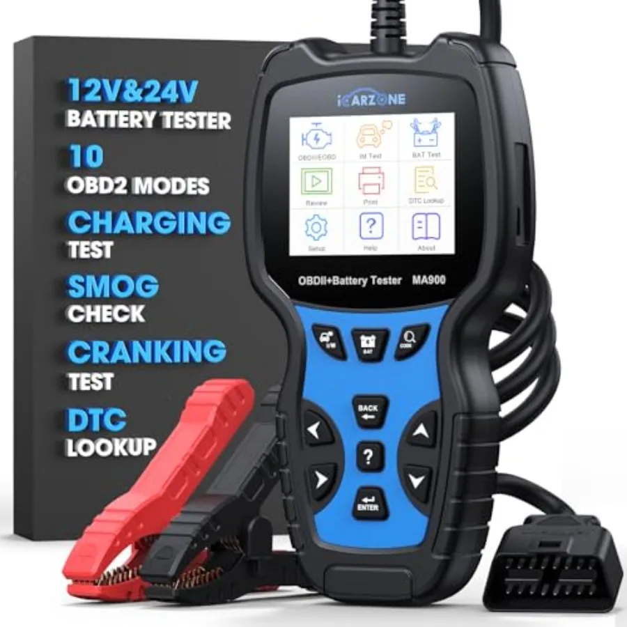 MA900 Battery Tester + OBD2 Scanner 2 in 1 12V 24V 100-2000CCA Accurate Instant Battery Health Diagnostic Tool with OBFCM Test