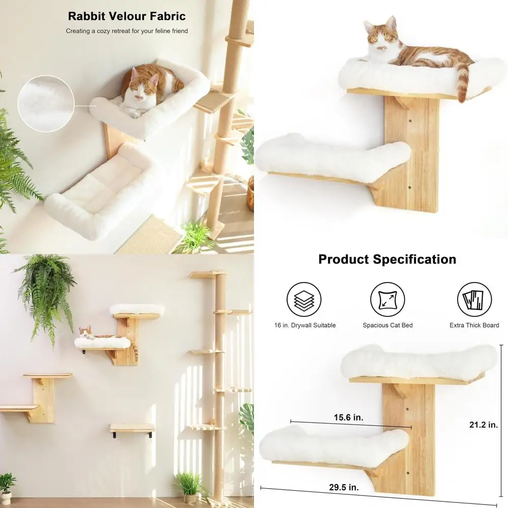 

UKUMARU Cat Wall Shelves, 2 Platorm Cats Walls urniture, Tree Shape Kitten loating Shel with Sot Cushion Perch, Solid Rubber Woo