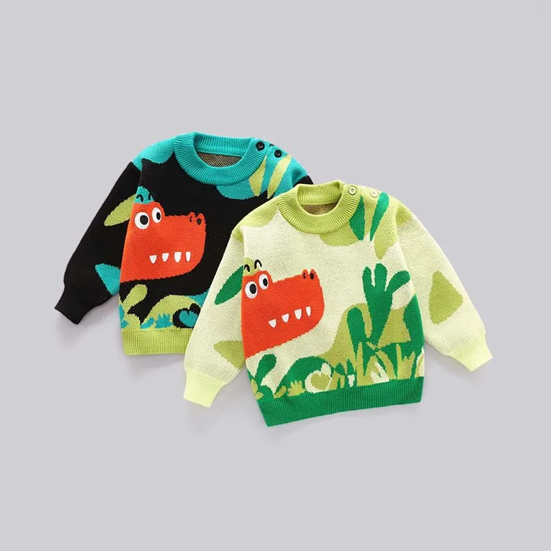 Neue Herbst Winter Baby Jungen Pullover Baumwolle Dinosaurier Gedruckt Kind Junge Pullover Runde Kragen Warme 1-8Y Kinder Jungen Strickwaren tops