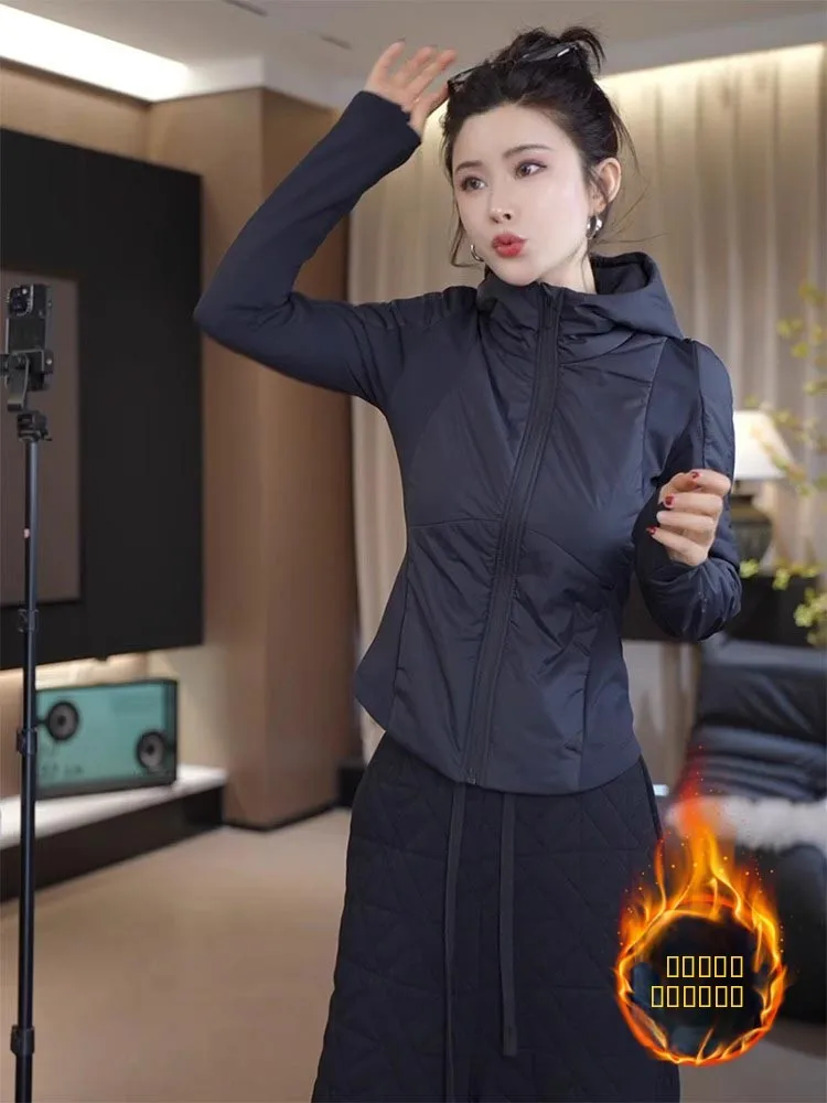 

Korean Sle Hooded Quilted Thiened Jaet Women's Spor Slim Fit Warm ort Top Casual Waist a Long Sve Coat