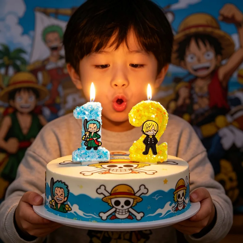 Velas de Dibujos Animados con Temática de One Piece, Números del 0 al 9, Figura de Anime Luffy, Decoración para Baby Shower, Fiesta de Cumpleaños, Aniversario, Regalos para Niños