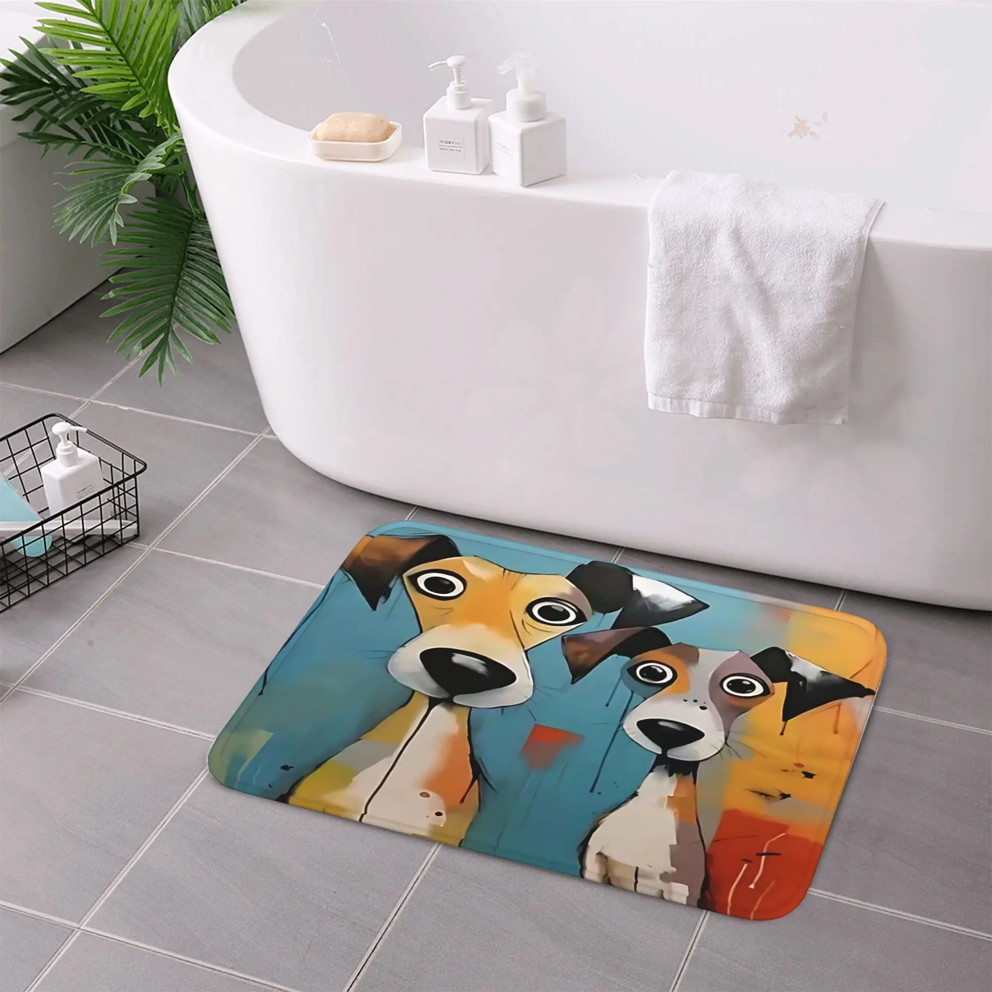 Artistic Duo Dog Doormat - High-Quality Non-Slip Mat, Vibrant Graffiti Design for Pet Lovers and Modern Home Decor Enthusiasts