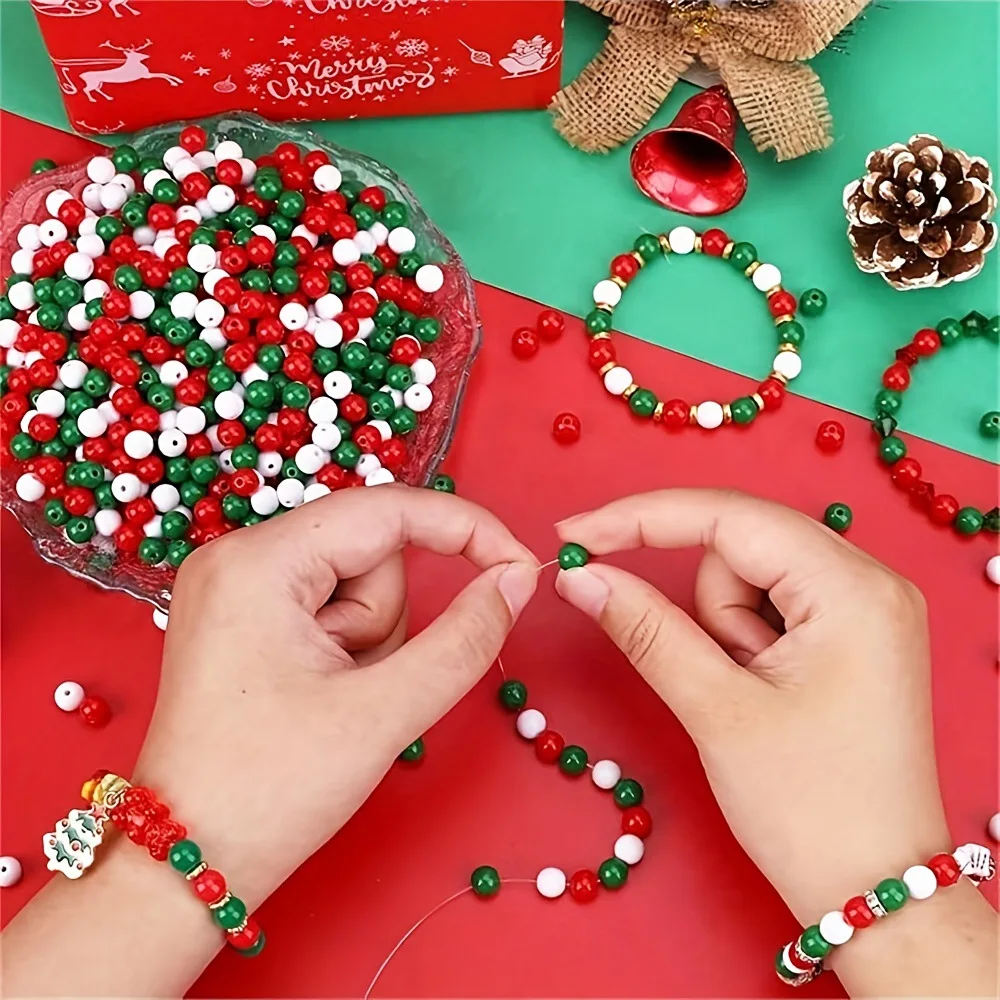 

500 шт., смешанные рождественские акриловые бусины «сделай сам», нанизанные и разбросанные кулоны, ювелирные аксессуары, браслет, серьги