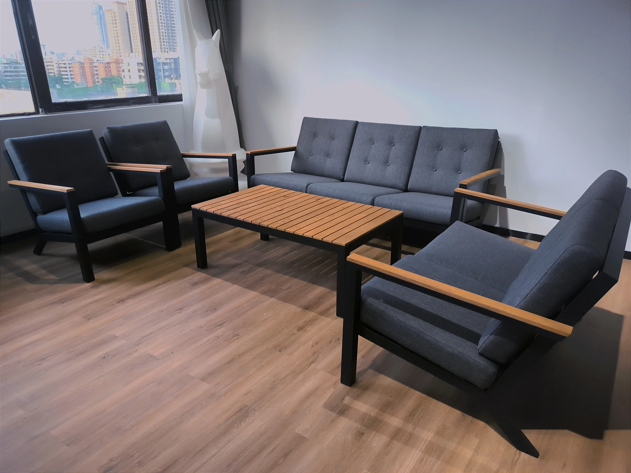 Guangdong Foshan Outdoor Modular Teak Wood Furniture Set Aluminum Frame Modern Patio Garden For Holiday Resort Use Weather