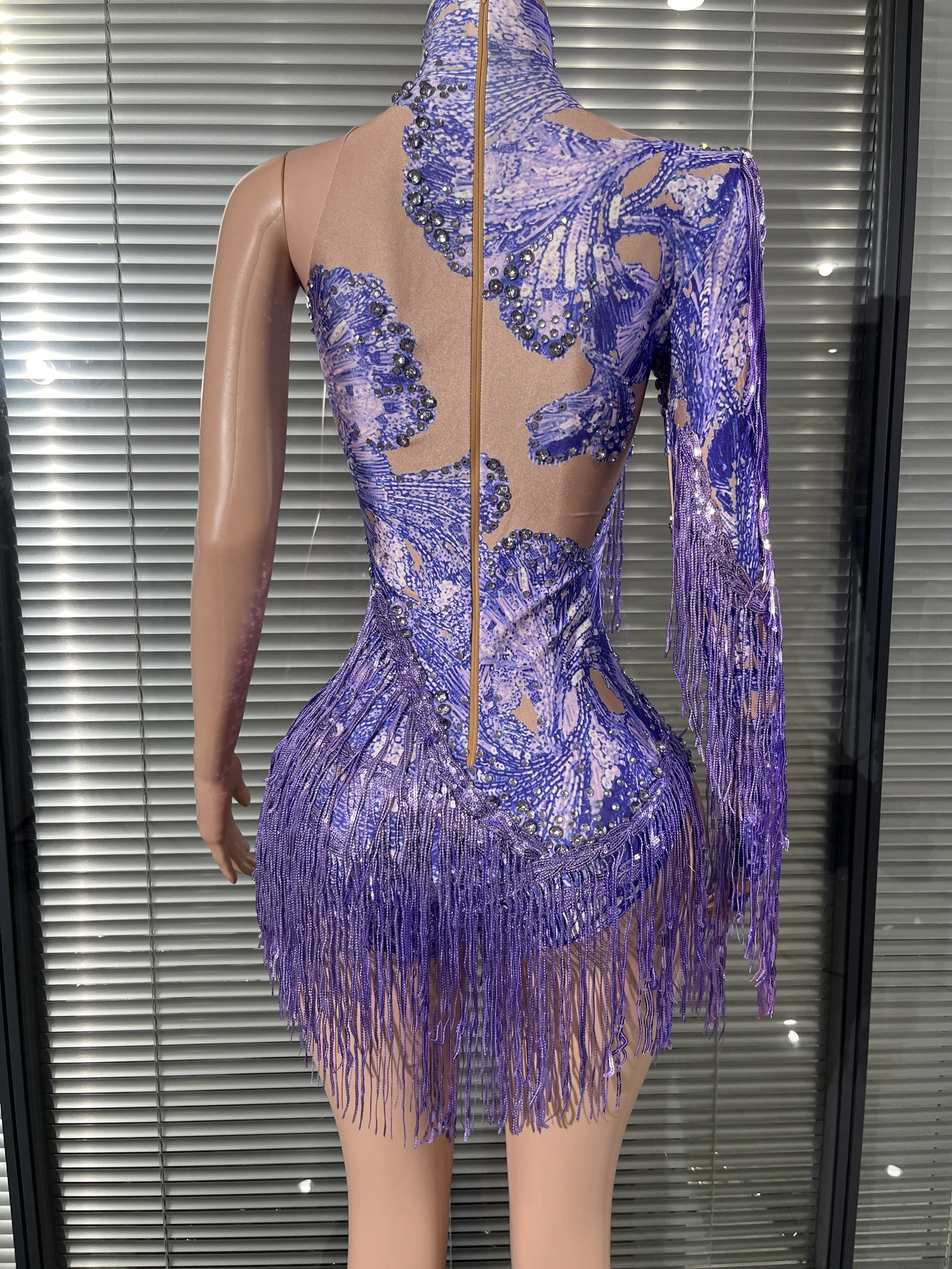 Body à strass scintillants pour femmes, justaucorps à pompon, épaule unique, Costume de fête, Festivals en boîte de nuit, spectacles de danse de traînée