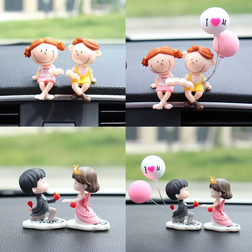 Car Cute Couples Ornament Model Kiss Balloon Figure Auto Interior Decoration Pink Dashboard Figurine Anime Car Accessories Gifts