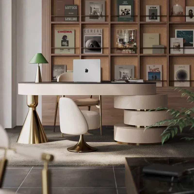 Minimalist Computer Desk with Rock Slab Top Small Space Study Table for Bedroom Home Office Modern Simple Writing Desk