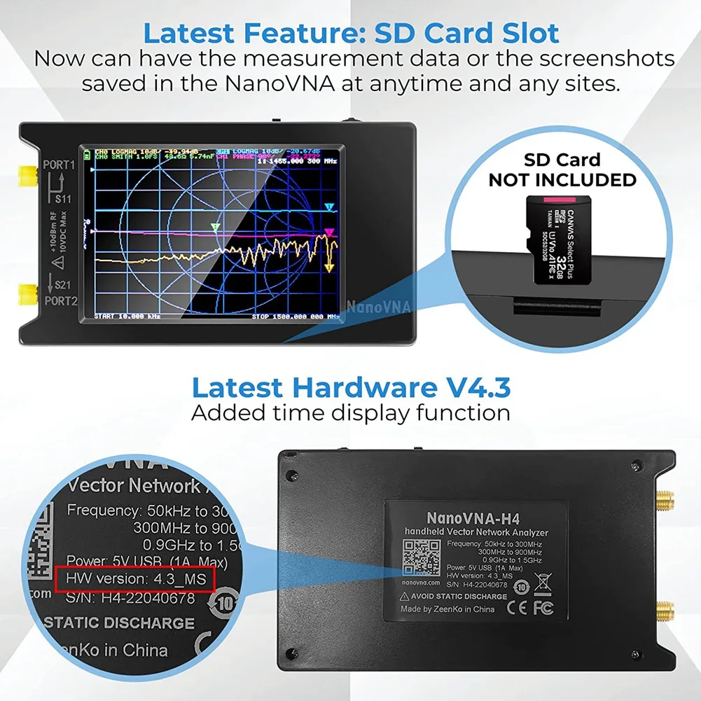 NanoVNA-H4 v 4,3 Vektor Netzwerk analysator 10kHz-1,5 GHz & Nanovna USB C & USB 3,0 otg Kartenleser mit 32GB Karte
