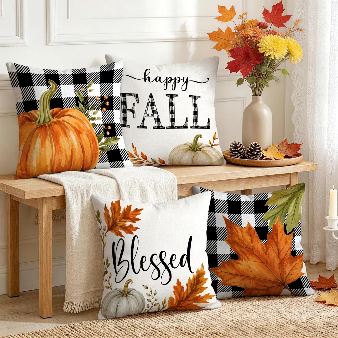 1pcs/4pcs Pumpkin Maple Leaf Cushions Pillowcase Polyester Cushion Cover Throw Pillow Pillowcover Home Car Sofa Decor