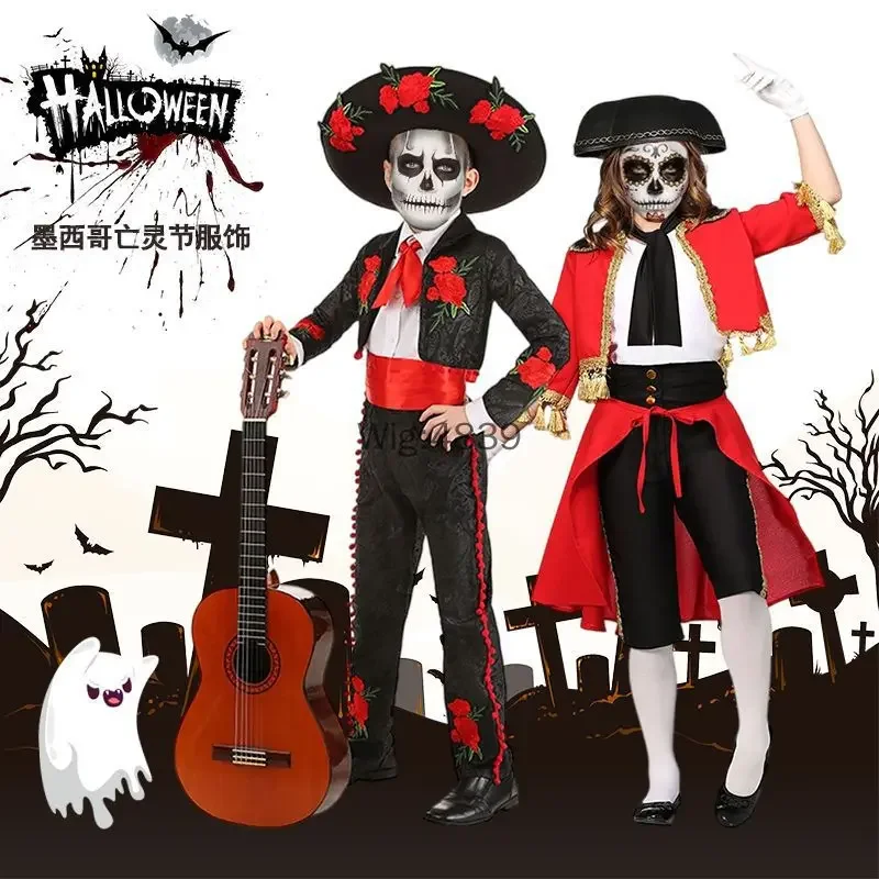 Halloween-Party, Tag der Toten, mexikanischer Tanz, Cosplay-Kostüme, Jungen und Mädchen, 1. Juni, Bühnenkostüme für Kinder, Neu