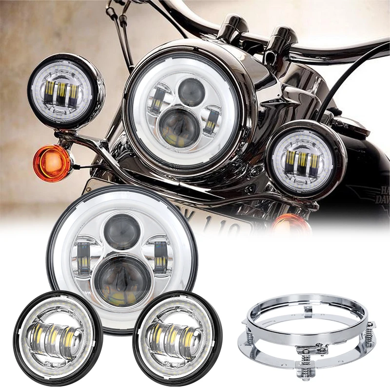 

Автоматическое освещение 7-дюймовые светодиодные фары дальнего ближнего света 45 Вт мотоциклетные фары круглые 7-дюймовые + 2x4,5-дюймовые противотуманные фары для Harley