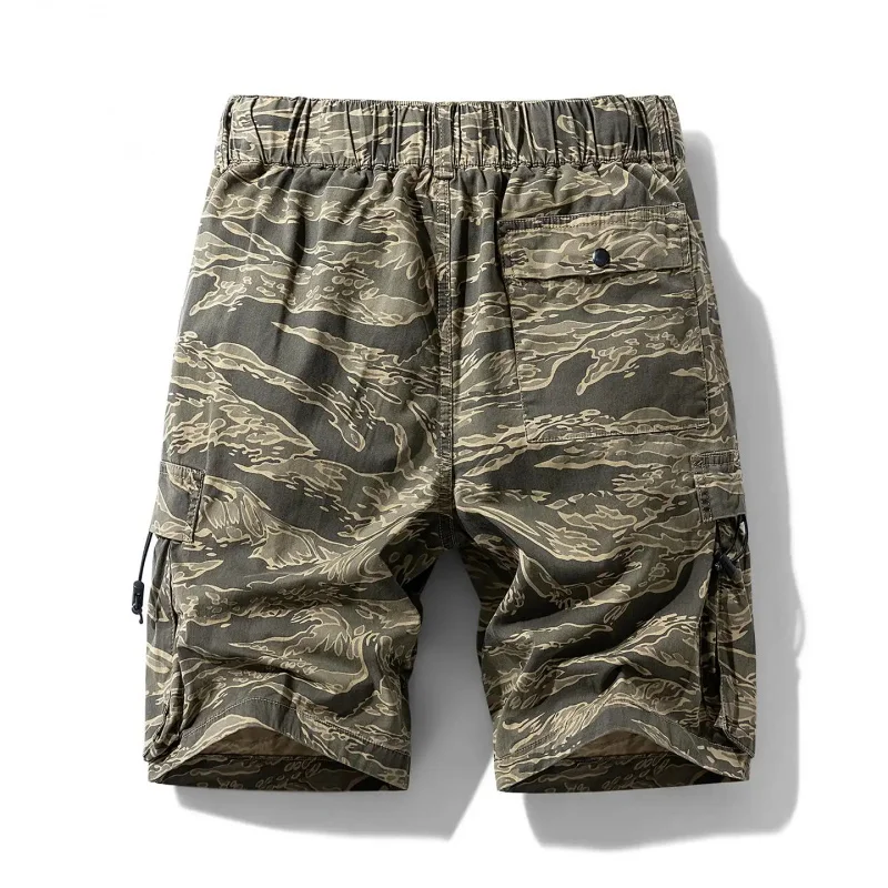 2026 Summer American Style Men's Cargo Shorts, Pure Thin Cotton, Multi-Pocket Camouflage Design, Daily Casual Wear, Classic Stra