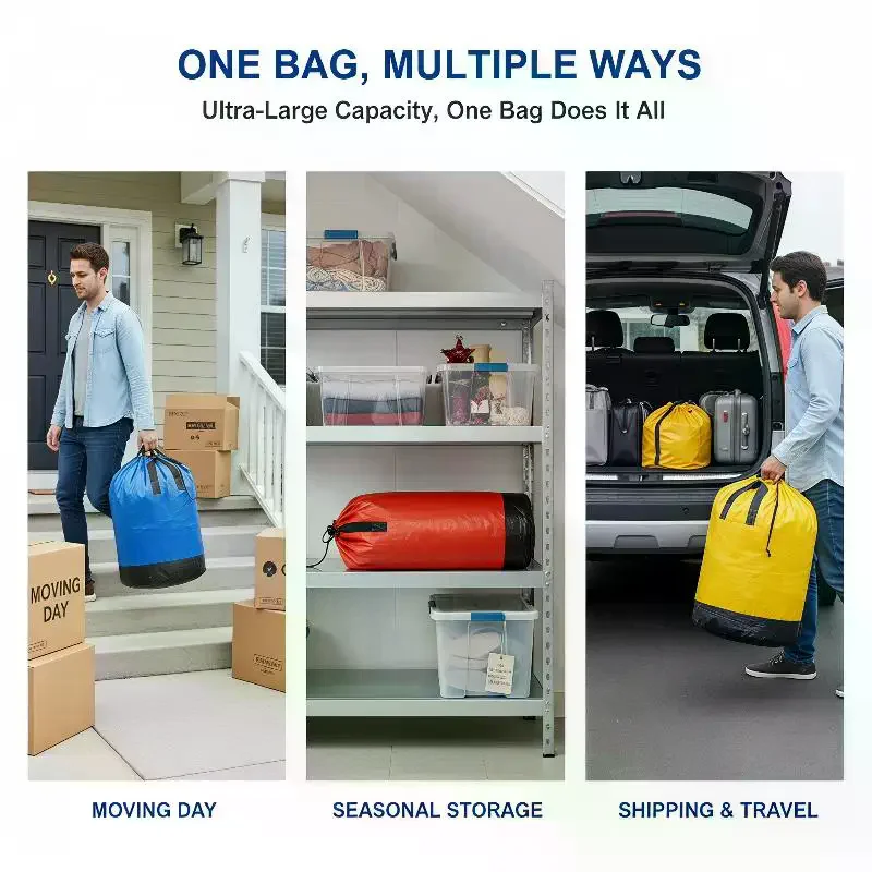 Drawstring Moving Storage Bag Large Capacity Waterproof PE Sack for Household Item Storage Camping Luggage Packing