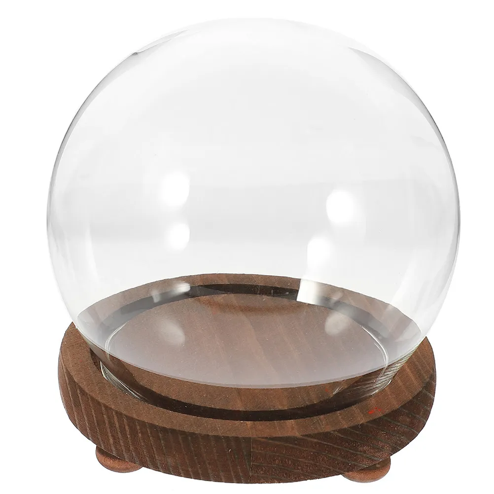 Transparent Glass Cloche Bell Jar Globe Dome Wooden Base Dust Cover Eternal Flower Micro Landscape Decorative Display