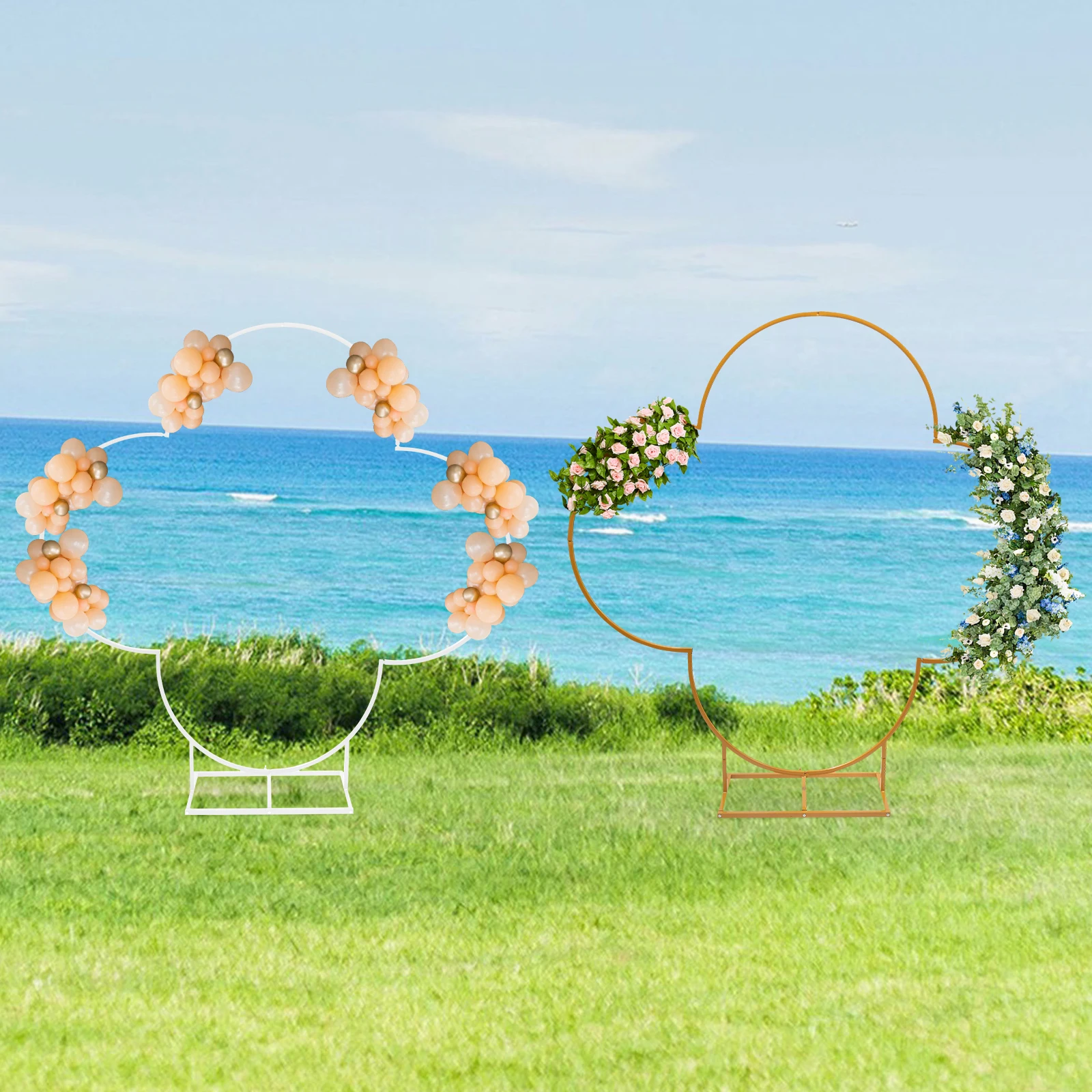 Soporte de fondo de arco dorado/blanco de 6,56 pies, marco de arco de globo de trébol de cuatro hojas para ceremonia, fiesta de cumpleaños, aniversario, decoración de boda