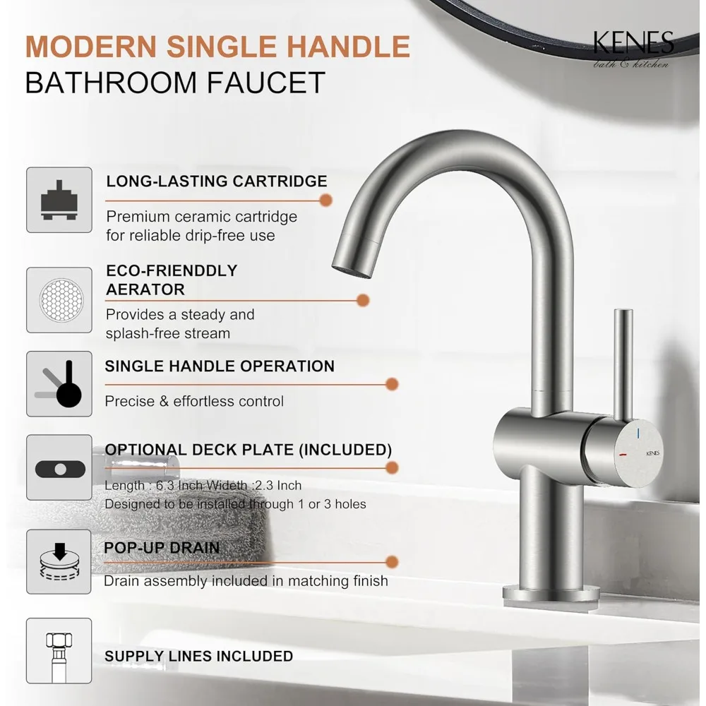 صنبور حوض الحمام بمقبض واحد من النيكل المصقول مع 360 درجة ° دوار - شريط مبلل حديث للإعدادات وصنبور أدوات تخييم RV #3