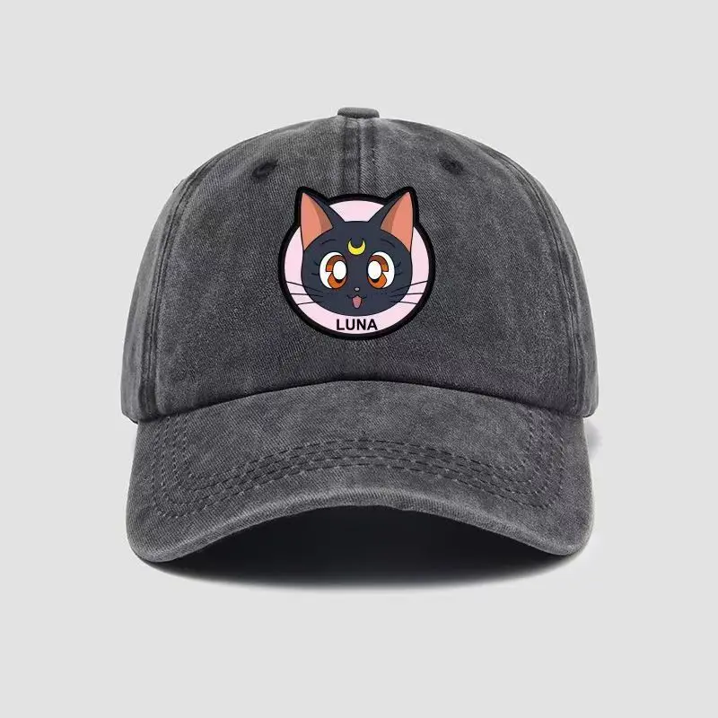 

Sailor Moon kawaii anime water ice moon kitten print baseball cap cute cartoon soft top outdoor sun protection peaked cap gift
