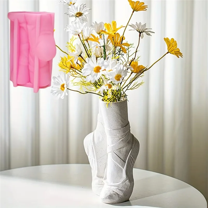 AB47-DIY sapatos de pano de dança em forma de vaso resina epóxi molde de silicone ballet pé vaso molde de concreto decoração para casa vaso molde de gesso