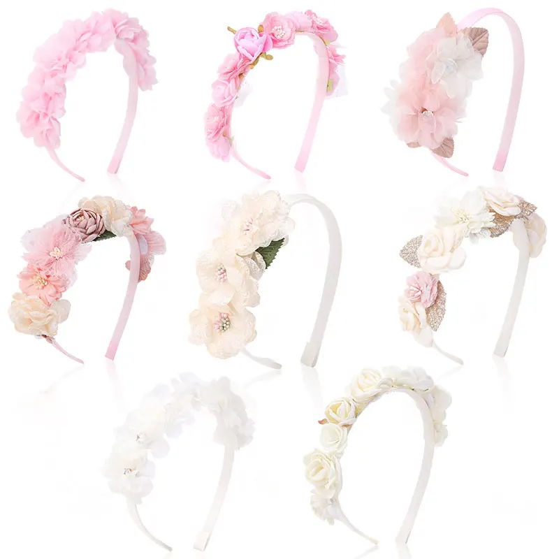 Fashion Silk Flower Headbands For Girls Sweet Floral Crown Hair Hoop Boutique Kids Hairband Headwear New Hair Accessories