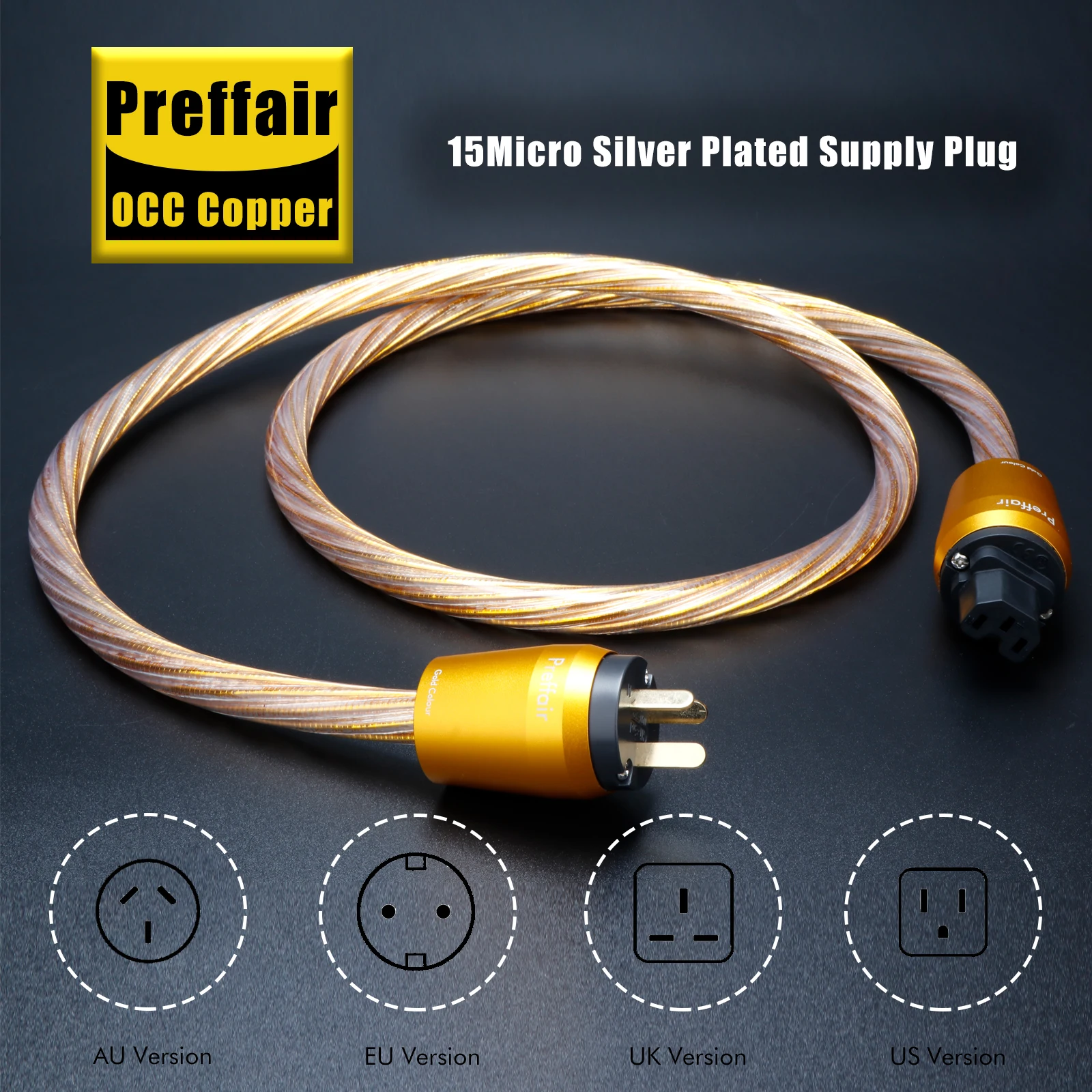 Шнур питания Hi-Fi OCC Медь AU/EU/US Кабель питания Schuko Двойной экранированный аудиокабель C15/C19 IEC Power Gold Plug Connector