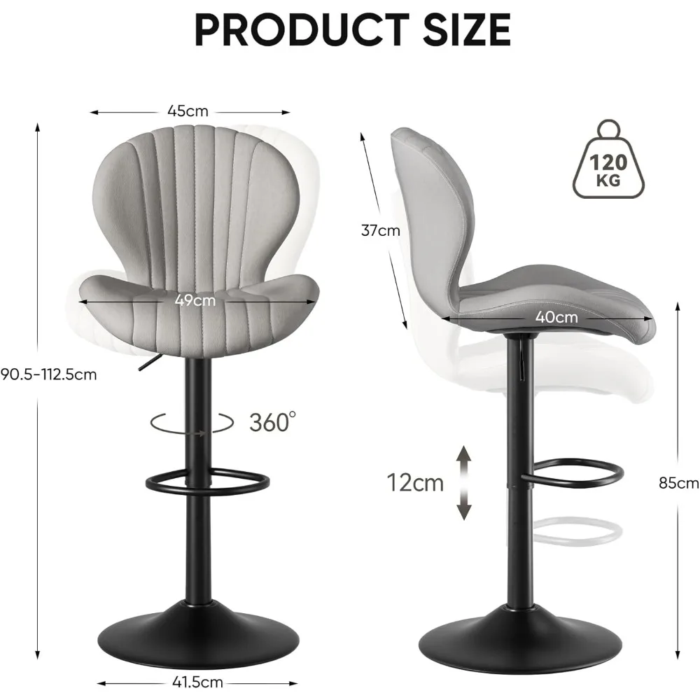 Moderne Barkrukken Set Van 4, Verstelbare Draaibare Barkrukken, Stoel Met Hoge Rugleuning Voor Eetkamer, Grijs