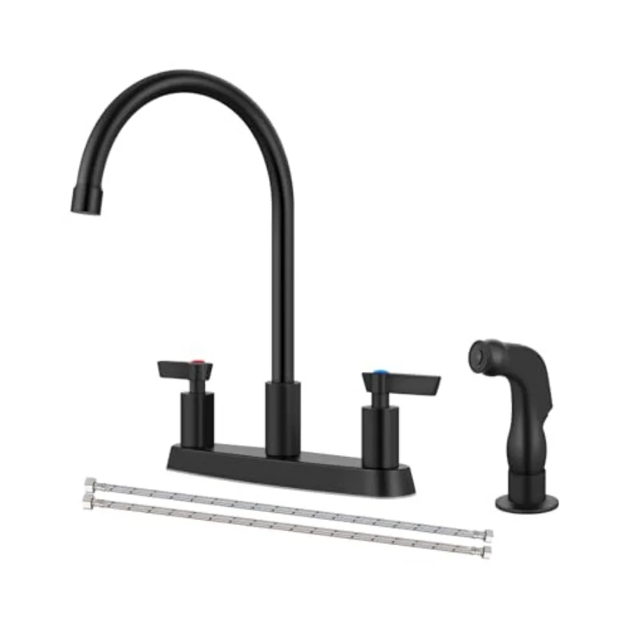 

Kitchen Faucet with Sprayer 2 Handle Kitchen Sink Faucets 8 Inch Centerset 3 Hole with Supply Lines