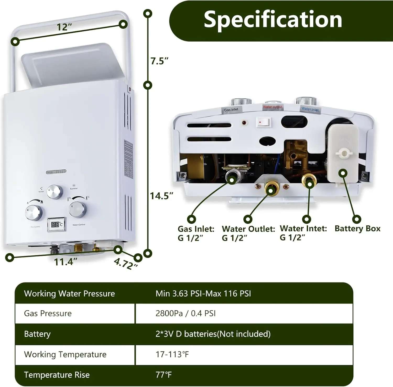 Water Heater Propane,12KW Gas Water Heater with Digital Display,8L Outdoor Portable Water Heater Electric,Overheating Protection