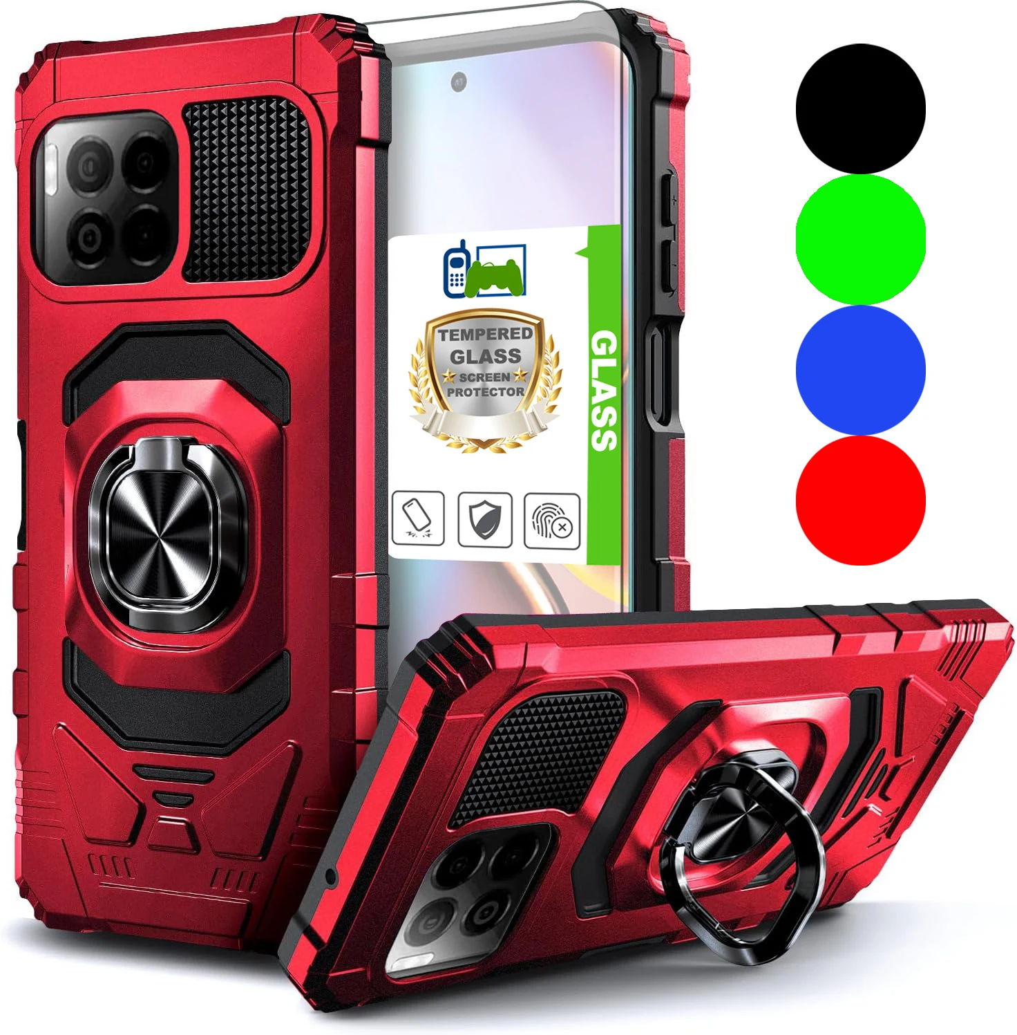 For T-mobile Revvl 7/Revvl 7 Pro 5G Magnetic Ring Holder Stand Shockproof Armor Case KickStand Phone Cover+Tempered Glass