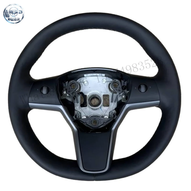 Custom Racing Heated Both Side Full Leather for Tesla Model Y 2021-2024 Round Bottom Sport Car Steering Wheel