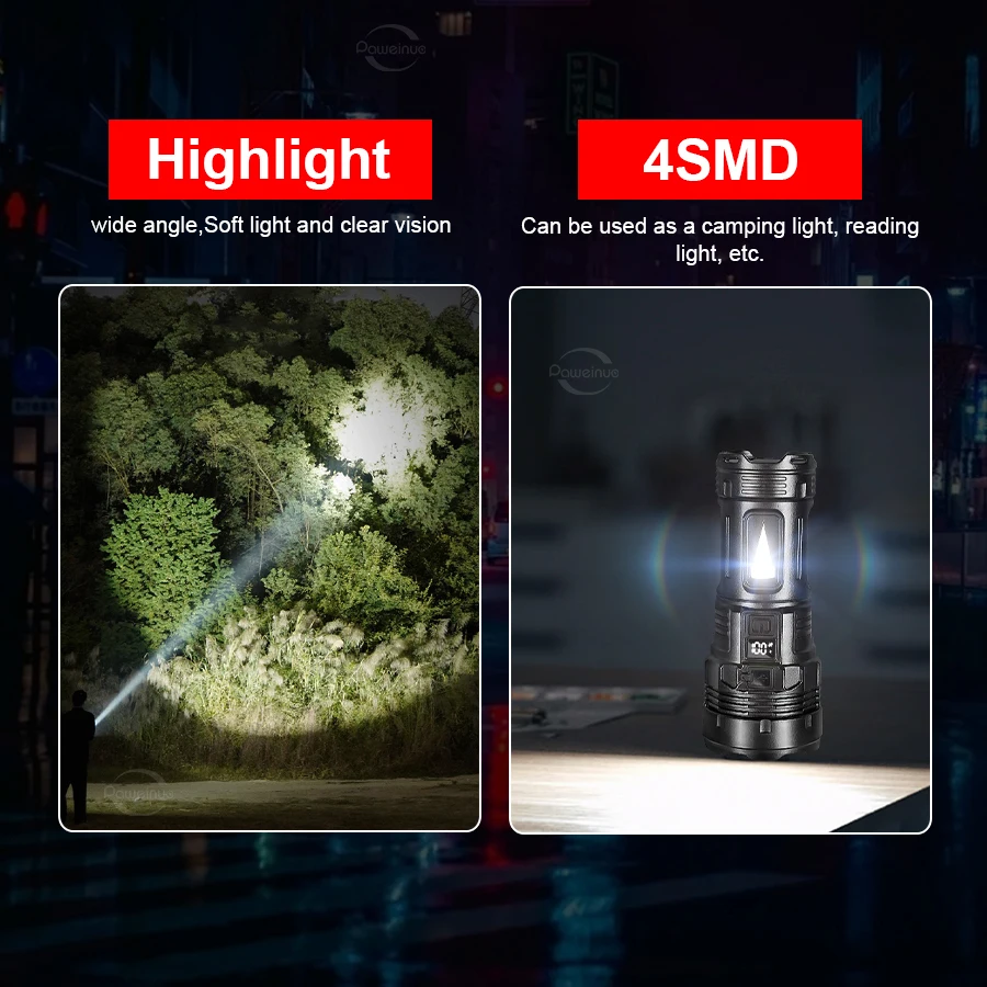 Ultra Bright Led Flashlight With Side Light 7 Led Type-C Rechargeable Tactical Torch Multifunctional Work Light Camping Lantern