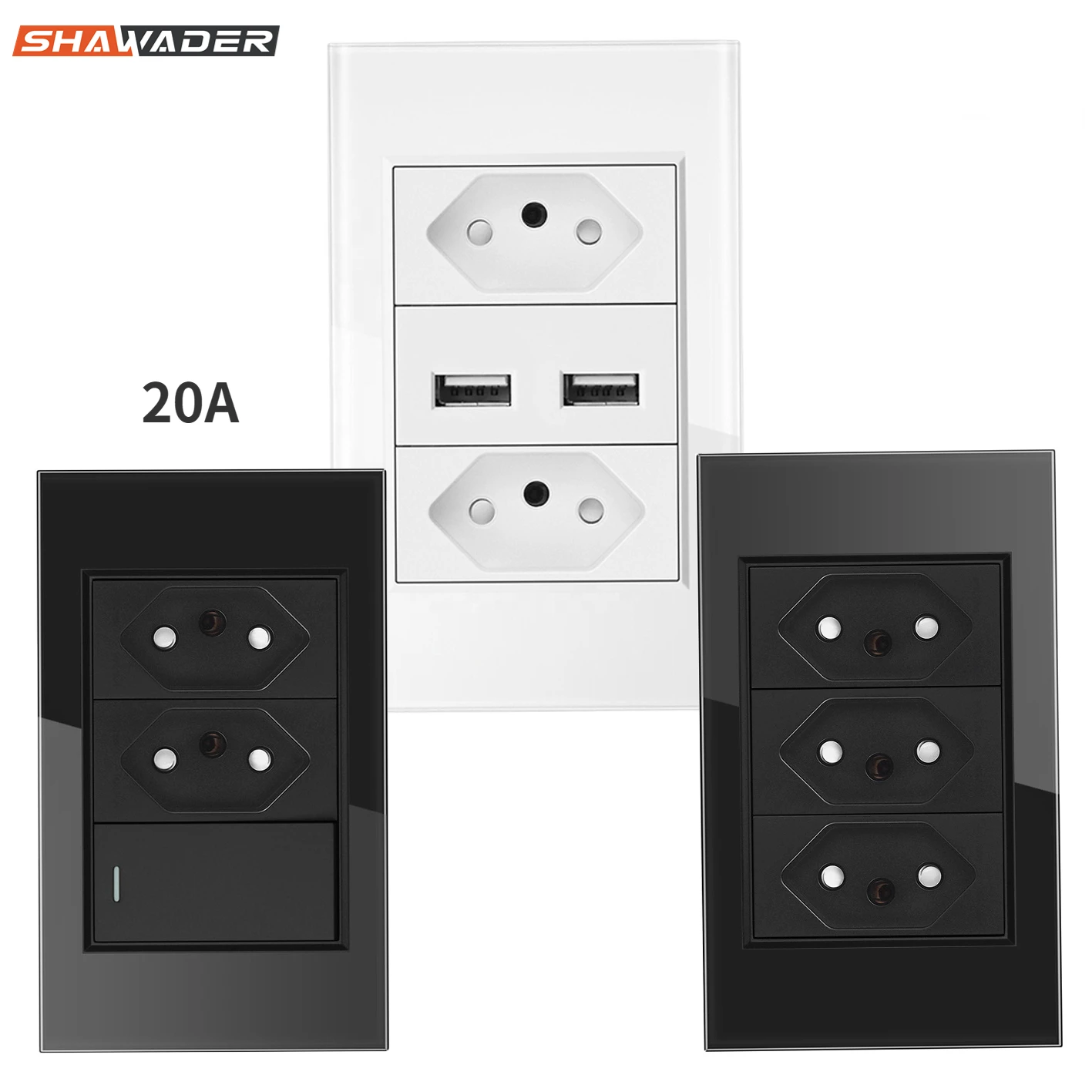 

Бразильская электрическая вилка 20 А, настенные USB розетки, переключатель давления, стеклянная панель, розетка 118, розетка с тремя положениями, розетки для дома и офиса