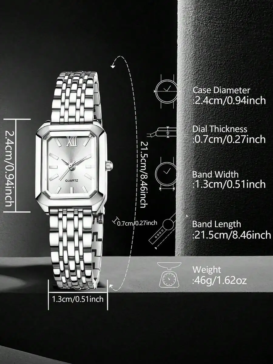 JasonRolls 6pcs/Set, Elegant Women's Watch, Women's Quartz Watch, Bracelet, Necklace, Ear, Ring, Jewelry Set, Fashionable And