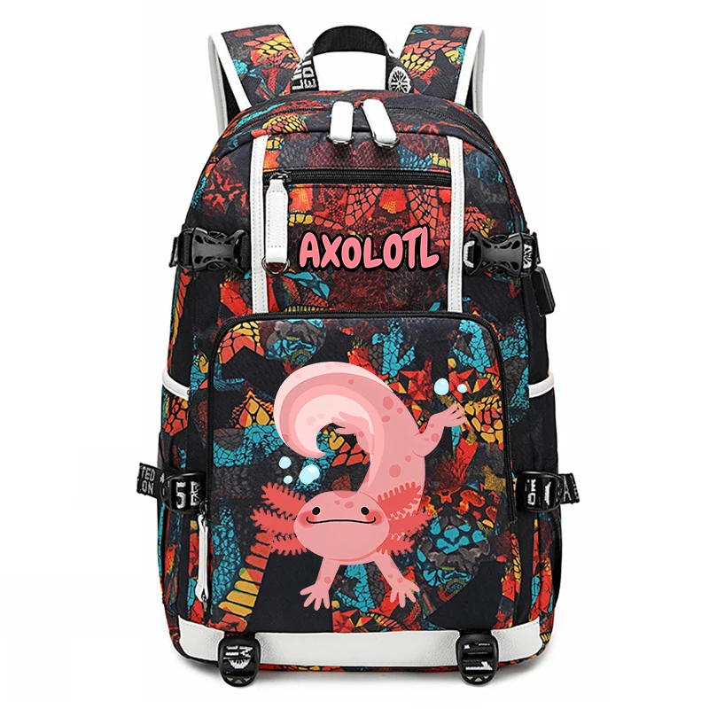 Cute Axolotl printed student schoolbag youth backpack large capacity travel bag kids back to school gift