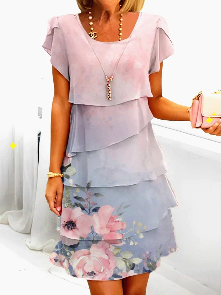 

Women Loose Holiday Ruffles Befree Short Sleeve Midi Dress Large Big Summer Midi Floral Casual Dresses