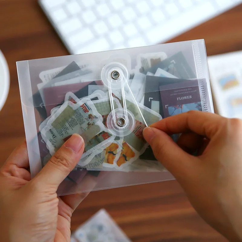 20pcs A6 Winding Transparent File Bag for Handbook Material Storage Photos Postcards Organizer Folder Clear Sticker Storage Bag