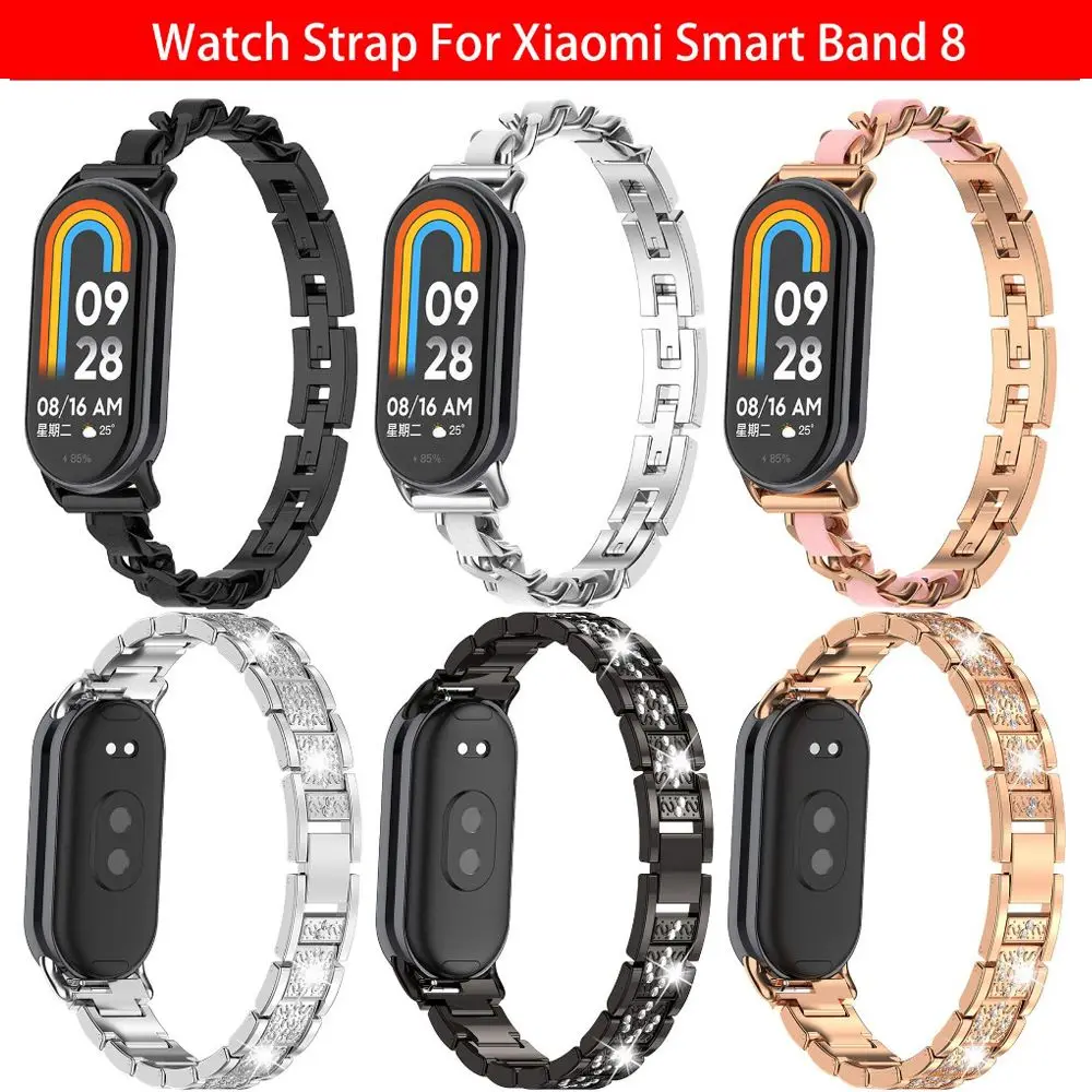 

Ремешок из нержавеющей стали для Xiaomi Smart Band 8, браслет, бриллиантовый браслет, сменный Браслет для Xiaomi Mi Band8
