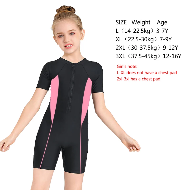 Maillot de bain une pièce pour enfants, maillot de bain à fermeture éclair pour garçons et filles, maillot de bain à manches courtes assressenti, short de natation trempé