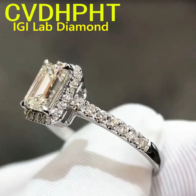 

IGI Lab-Grown Diamond Изумрудная форма CVD HPHT Diamond Кольцо из белого золота 14 карат DEF VS-VVS Обручальное кольцо для женщин ﻿