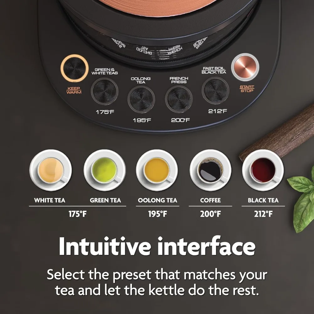 Electric Kettle with Glass Teapot Infuser Ceramic Tea Set Cups Wooden Tray Gift view 6