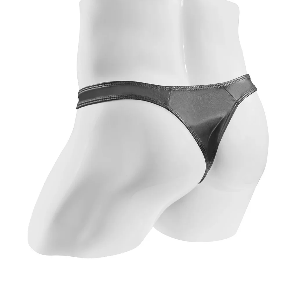 الرجال المثيرة T الظهر ثونغ لامعة بولي Leather الجلود الفيل الأنف مثليون جنسيا مثير U محدب الحقيبة g-سلسلة أوم القضيب الأكمام مفتوحة بعقب سراويل #4