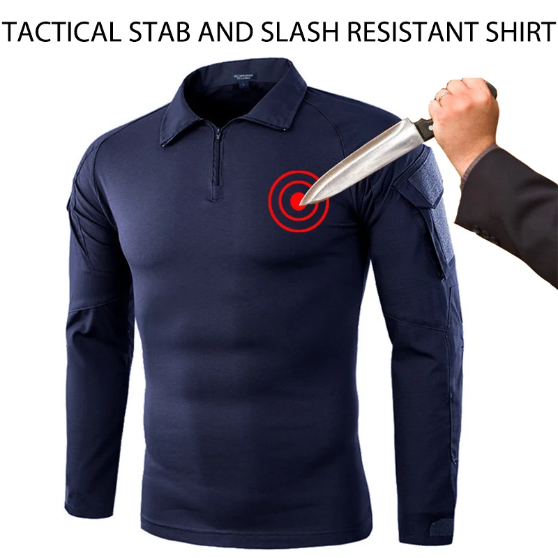 مكافحة طعن مكافحة سكين السلامة الملابس التكتيكية مائل برهان الدفاع عن النفس متعددة حدبة التمويه قميص قطع مقاومة الأمن القمم #1