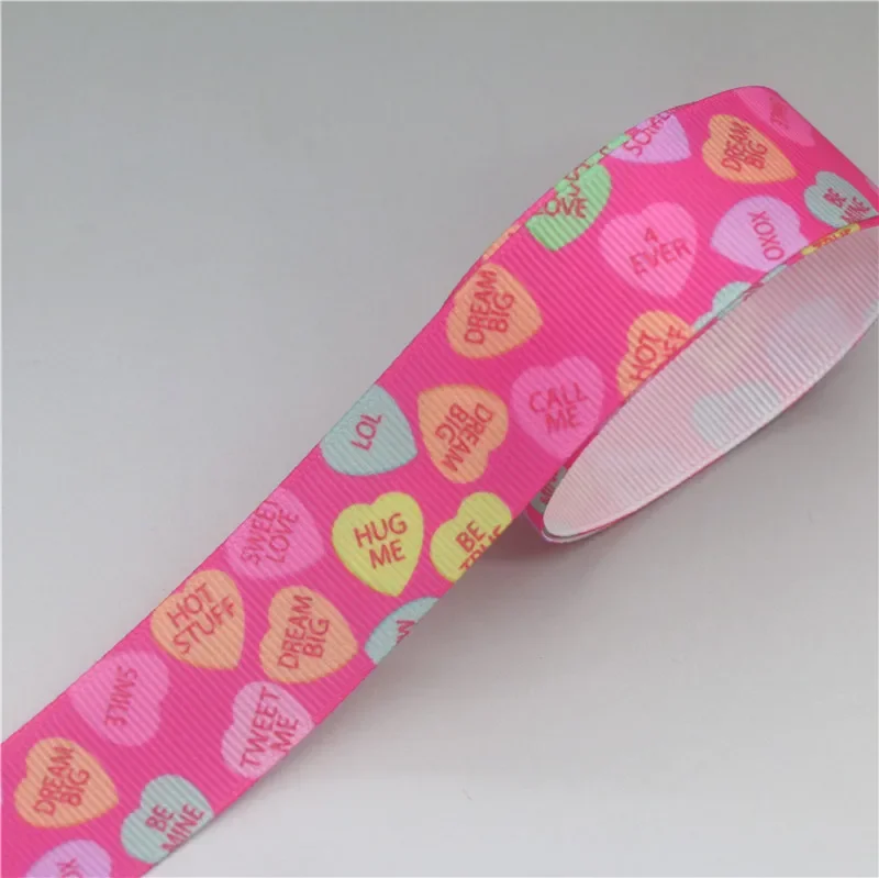 DUWES-Cinta de grogrén con estampado de corazón de San Valentín, accesorio para la cabeza, lazo para el pelo, decoración DIY, venta al por mayor, OEM D1275, 50 yardas