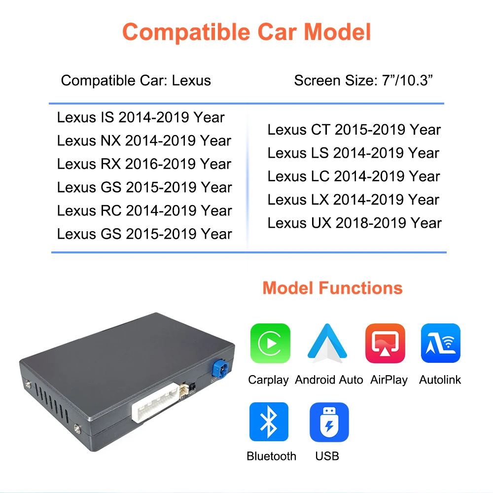 Bonroad Wireless CarPlay Android Auto Modul für Lexus NX RX IS ES GS RC CT LS LX LC UX GX 2014-2019 Mirror Link Airplay Decoder – Detail 5
