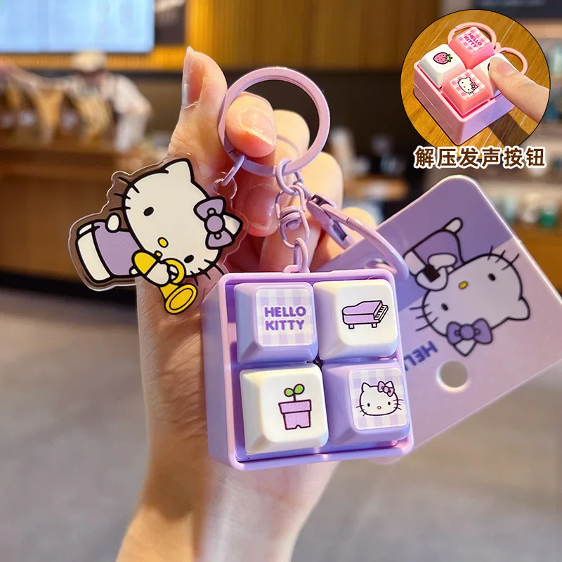 Genuine Hello Kitty 4-Grid Keychain Adorable Plaid Button With Sound Light Function Fidget Toy Kawaii Gift For Friend And Family view 3